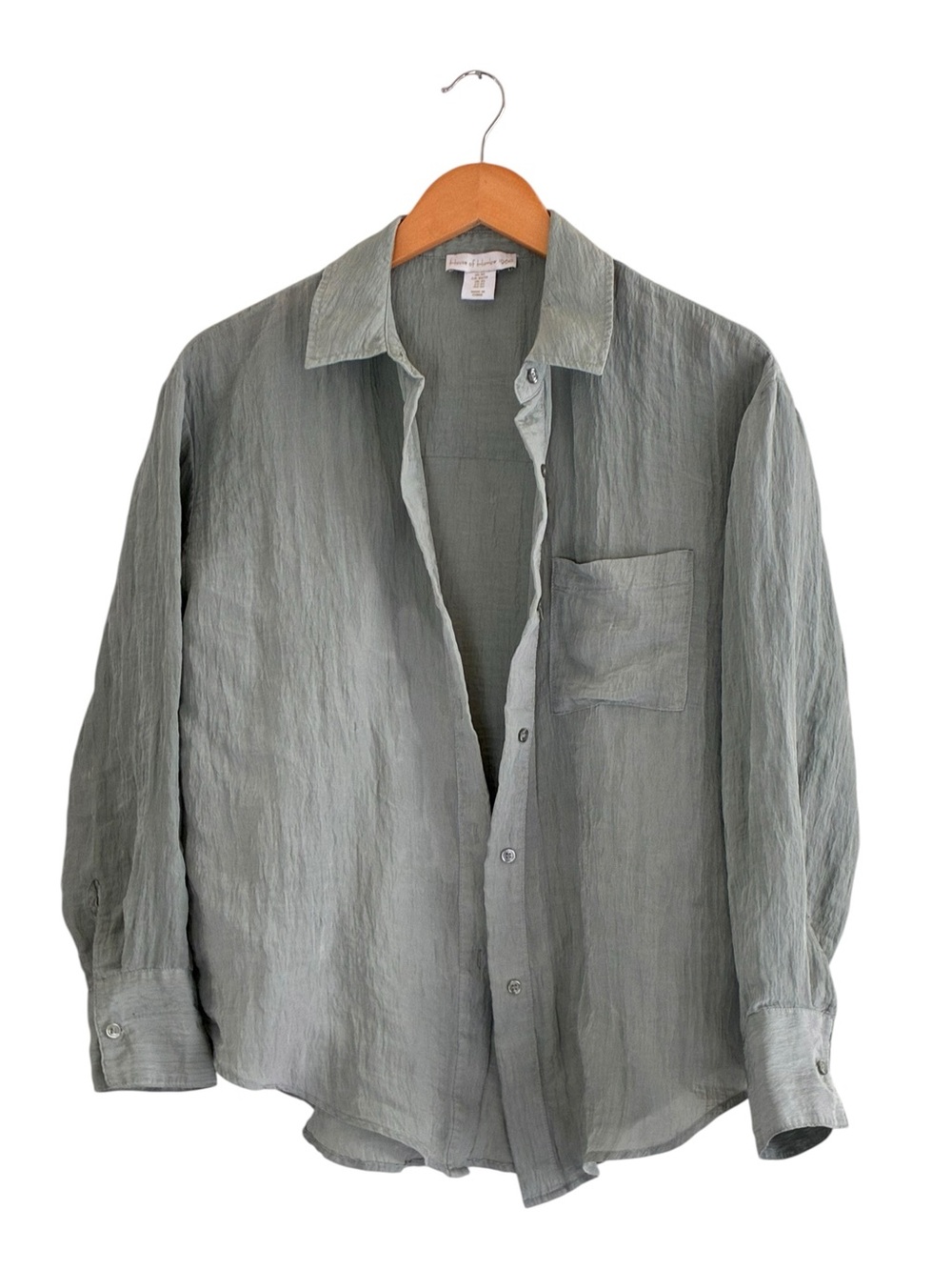 House of Harlow | Green crepey baggy button front long sleeve shirt size XS